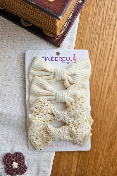 Cinderella Σετ με 4 κομψά συνδυαστικά μαλακά μπεζ χρώματος για κοριτσάκια με μαλακό κούμπωμα - Παιδική κορδέλα φιόγκος καρφίτσα μαλλιών