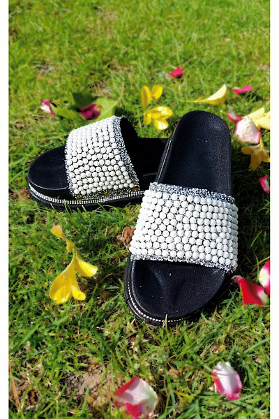 Michelle COCO Women's Slippers High Orthopedic Sole Stone Detailed