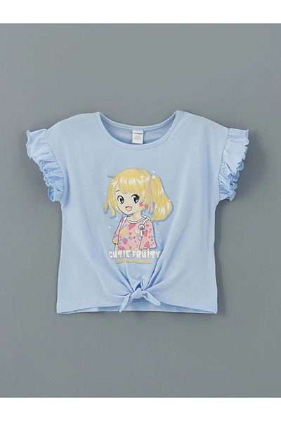 LC Waikiki Lcw Kids Lilac Printed Combed Cotton Frilly Girls' T-Shirt 2 Pack