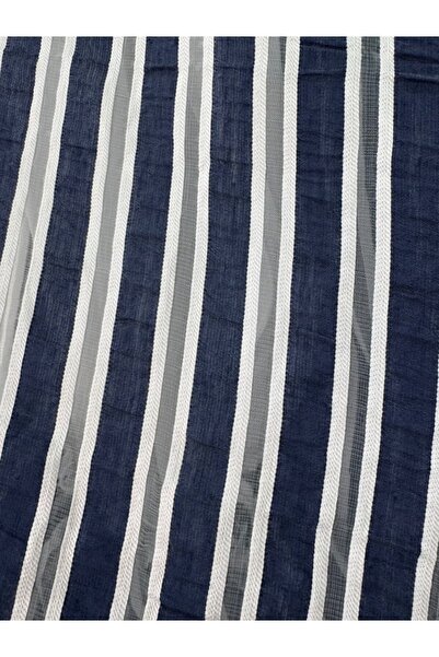 Modamorfo Balloon Sleeve Waist Lined Striped Tunic - Navy