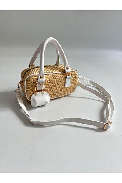 Mia Collection Geantă de umăr pentru femei și mână model Lyon din paie reală,...