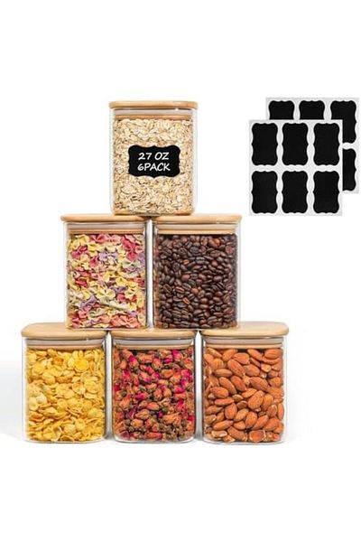 Generic ComSaf 27 oz Glass Food Storage Jars Set of 6, Clear Storage Containers with Airtight Lids, Pantry O