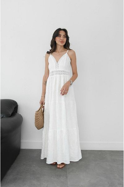 Havoş Ecru Alice Long Dress with Gipeli Back