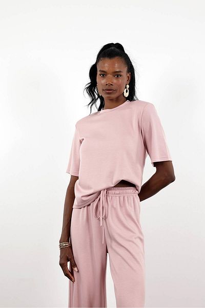 5in1Canpolat Pink Padded Basic Tshirt Pants Set