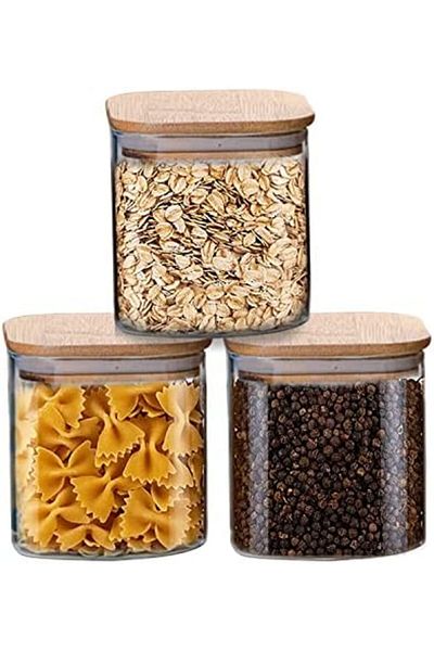 Generic Glass Storage Jars with Airtight Bamboo Lid, Clear Glass Food Storage Containers Kitchen Canisters f