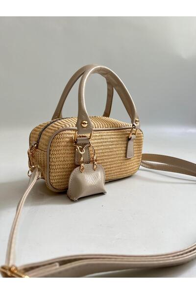 Mia Collection Geantă de umăr pentru femei și mână model Lyon din paie reală