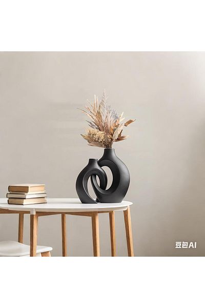 Generic White Ceramic Vases, Set of 2, Round Hollow, Modern Flower Vase for Home Decor, Boho Style, Minimali