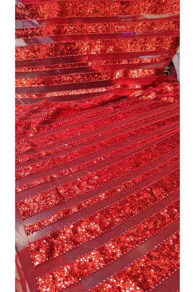 River Fabrics Sequin Beaded Evening Dress Fabric Red