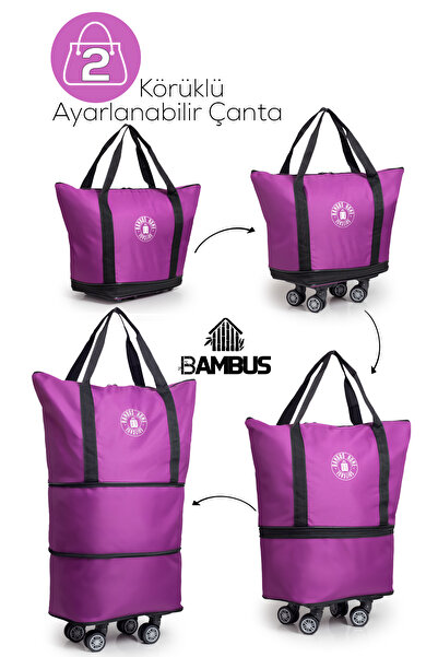 Bambus Çok Amaçlı Genişleyebilen Alışveriş Pazar Market Arabası Çantası Sökül...