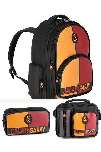 Galatasaray Officially Licensed Partially Artificial Leather 25552 Backpack + Lunch Box + Pen Holder Set