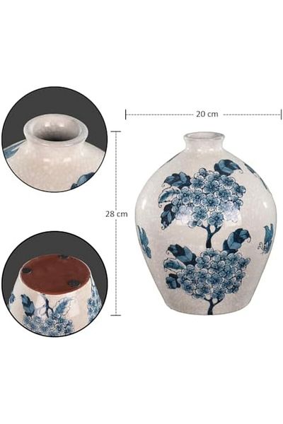 Generic YATAI Traditional Blue & White Ceramic Vase, Artisanal Fruit Tree Design Flower Vase, Oriental Style