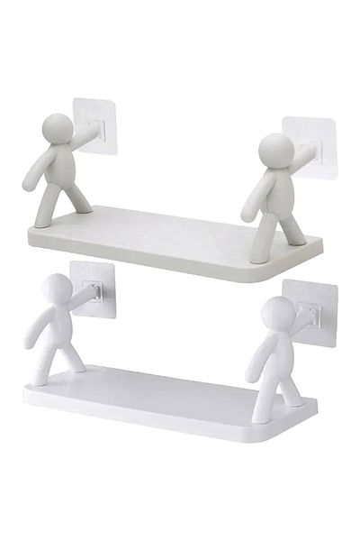 ABYZ Set of 2 White Shelves with Strong Suction Cups 14x31.5x12cm, Modern and Practical Organization