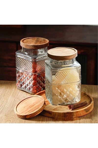 Generic مرطبان زجاجي كبير لتخزين الطعام من TAME، عبوة من قطعتين، سعة 60 أونصة سائلة، مع غطاء من الخيزران