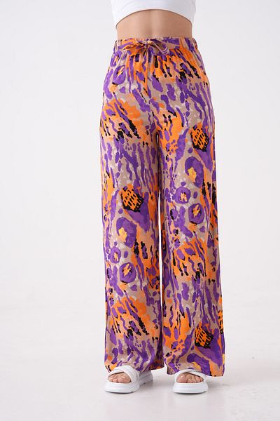 MAMAYAGA Women's Elastic Waist High Waist Comfortable Fit Woven Viscose Belted Wide Leg Curve Pants