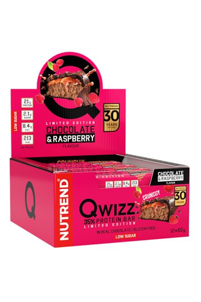 Nutrend 12 batoane proteice x 60g, baton proteic Qwizz, Nutrend, aromă de ciocolată și zmeură