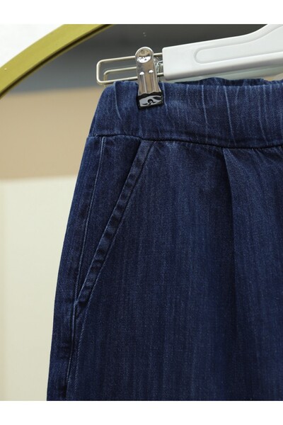 Modamorfo Double Pocket Elastic Waist Velcro Pleated Trousers -Indigo