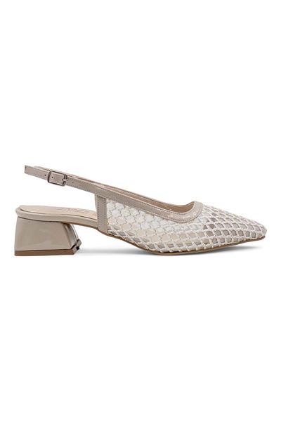 Berk Mesh Low Heeled Evening Dress Cream