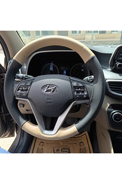 HASBAY DİKİŞLİ DİREKSİYON KILIFI SİYAH DERİ BEJ DERİ SİYAH DİKİŞLİ HYUNDAİ TU...