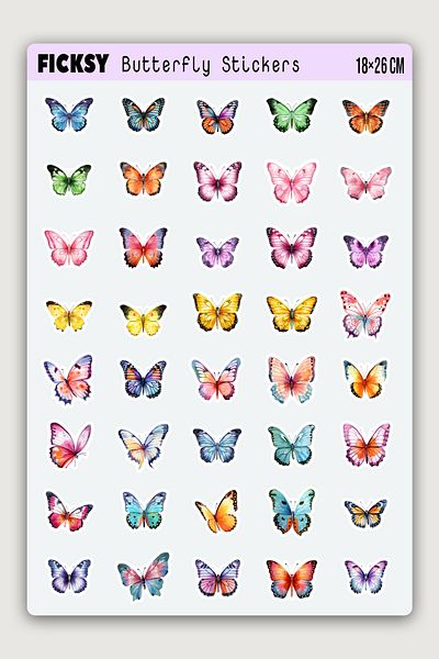 Ficksy Cute Butterflies Sticker Set - 40 Sticker Stickers