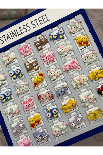 alpikom 1Pcs Cute Cartoon Character Stainless Steel Children's Earrings Needle Earring