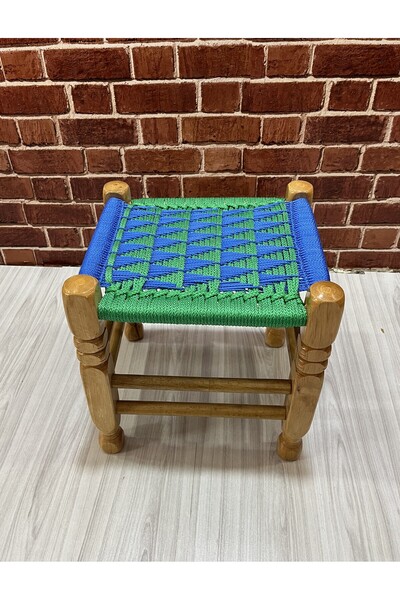 KAÇKAR KUZİNE SOBA EL YAPIMI AHŞAP TABURE İSKEMLE SANDALYE (MAVİ YEŞİL)