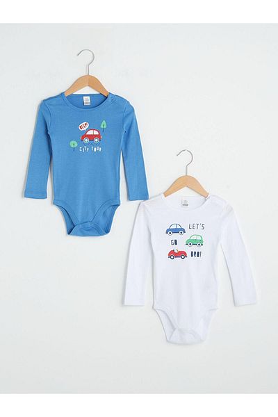 LC Waikiki Crew Neck Long Sleeve Cotton Baby Boy Snapback Body 2-Piece (S1)