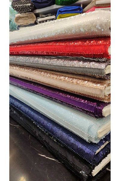 River Fabrics Sequin Beaded Evening Dress Fabric Blue
