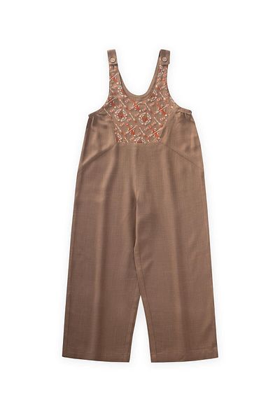 Cigit Roba Complete Embroidered Linen Salopet 2-7 Years Caramel