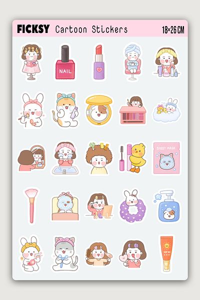 Ficksy Kawaii Beauty Themed Sticker Set - 25 Sticker Stickers