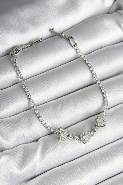 BESKAR Brass Row Heart Figured Zircon Stone Silver Color Women's Bracelet