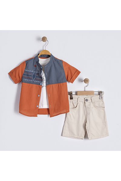 Bulut Baby Boys' Summer, Holiday Shirt-T-Shirt-Shorts Set