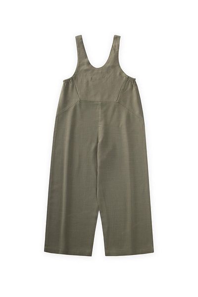Cigit Roba Complete Embroidered Linen Salopet 2-7 Years Khaki Green