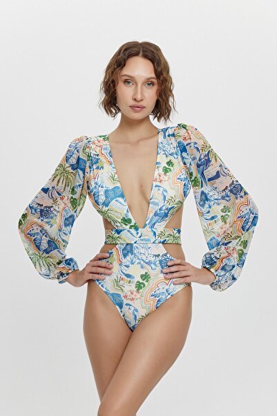 Louren K13001 Uzun Şifon Kollu Mayokini