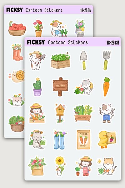 Ficksy Kawaii Cute Gardener Sticker Set - 40 Sticker Stickers