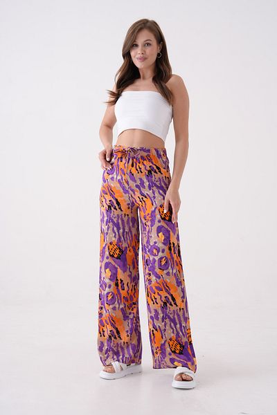 MAMAYAGA Women's Elastic Waist High Waist Comfortable Fit Woven Viscose Belted Wide Leg Curve Pants