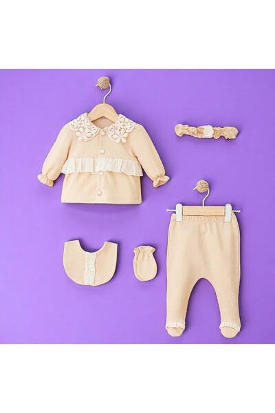 MİLAYS LİFE HOME COLLECTİON MYMİO GIRL 0-3 MONTHS ZIBIN SET 5 قطع قطن 100%