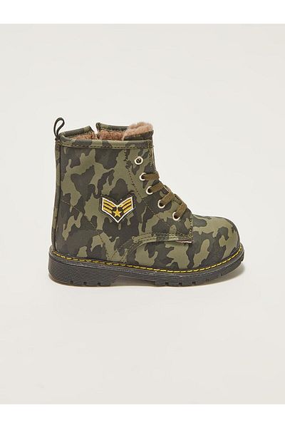LC Waikiki Lace and Zippered Fur Lined Camouflage Patterned Baby Boy Boots (W1)