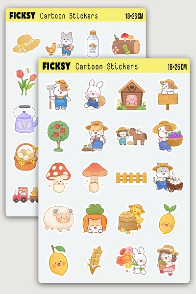 Ficksy Kawaii Cute Farmer Sticker Set - 40 Pieces Farm Life Sticker Stickers