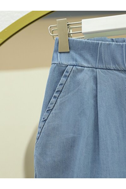 Modamorfo Double Pocket Elastic Waist Velcro Pleated Trousers - Light Blue