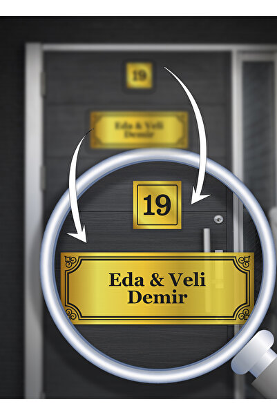 Azresa Kişiye Özel Kapı Isimliği 2li Set Geometrik Çerçeveli Tasarım | Isim Ve Numara