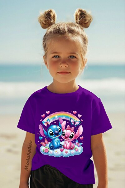 ModaSphere Μπλουζάκι για κορίτσια με στάμπα Rainbow Lilo and Stitch