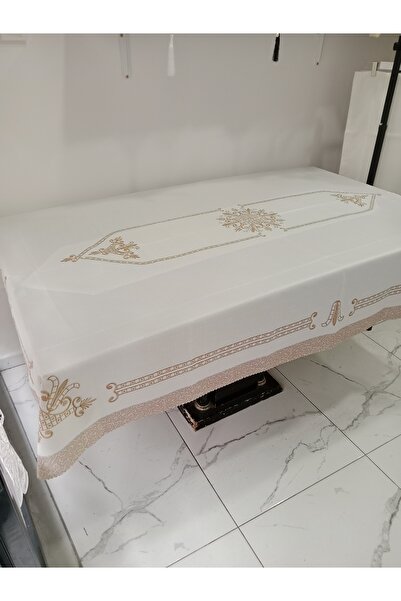 Elisam Worry-Free Stain-Proof Tablecloth (White Base with Brown Pattern)