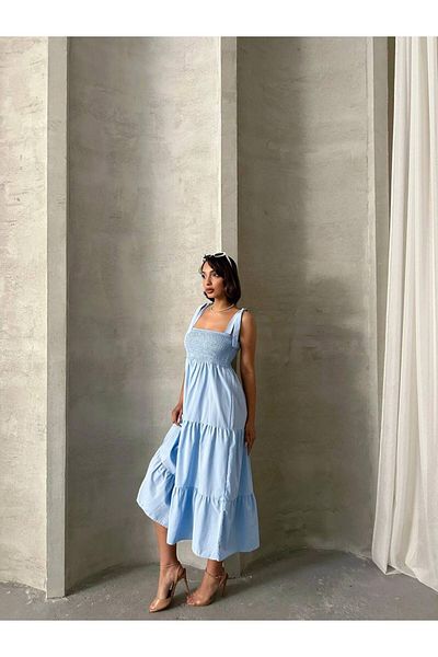 S&A Collectionn Women's Thick Strap Shoulder Tie Gipeli Knee Length Casual Dress