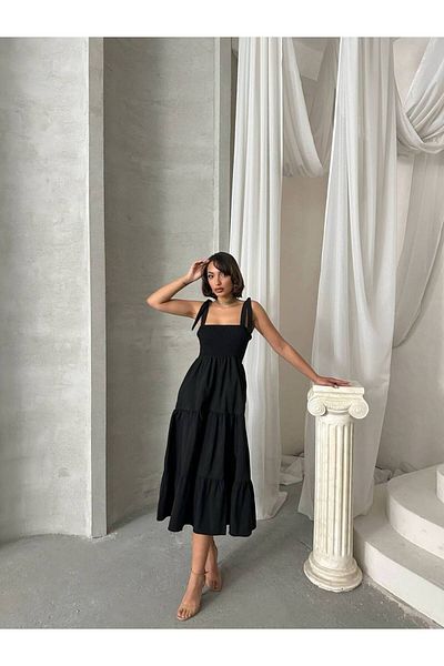 S&A Collectionn Women's Thick Strap Shoulder Tie Gipeli Knee Length Casual Dress