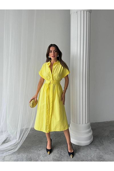 S&A Collectionn Cămașă de damă, cu guler, cu nasturi, cu centură, cu mânecă scurtă, până la genunchi