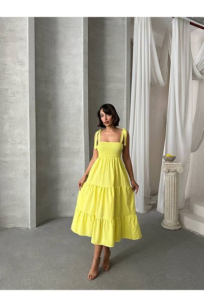 S&A Collectionn Women's Thick Strap Shoulder Tie Gipeli Knee Length Casual Dress