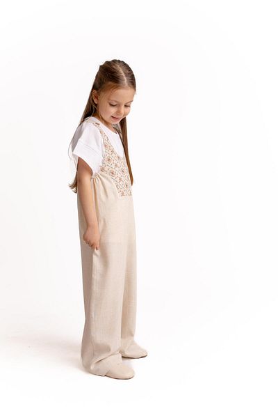Cigit Roba Complete Embroidered Linen Salopet 2-7 Years Natural