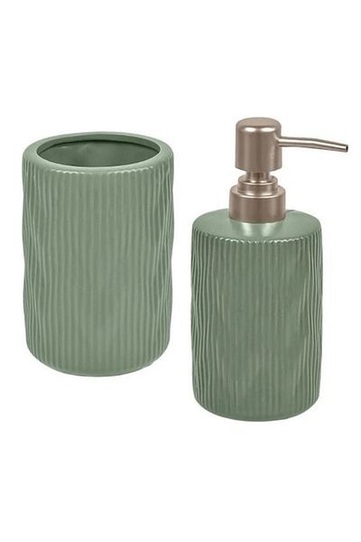 BREZIUM Ceramic bathroom accessory set, liquid soap container, toothbrush holder
