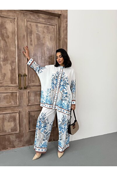 jennyfer garment Imported Jessica Fabric Shirt & Pants 2-Piece Suit-Green Floral-25100