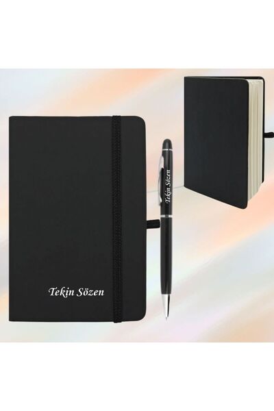 HediyesiBizden Kişiye Özel Isim Baskılı Deri Kapaklı Çizgili Defter Ve Kalem ...